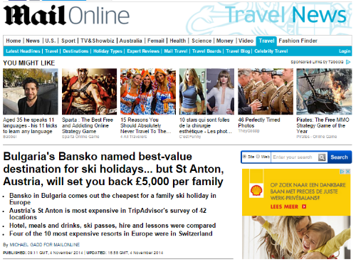 daily mail named Bansko as best value for money ski resort